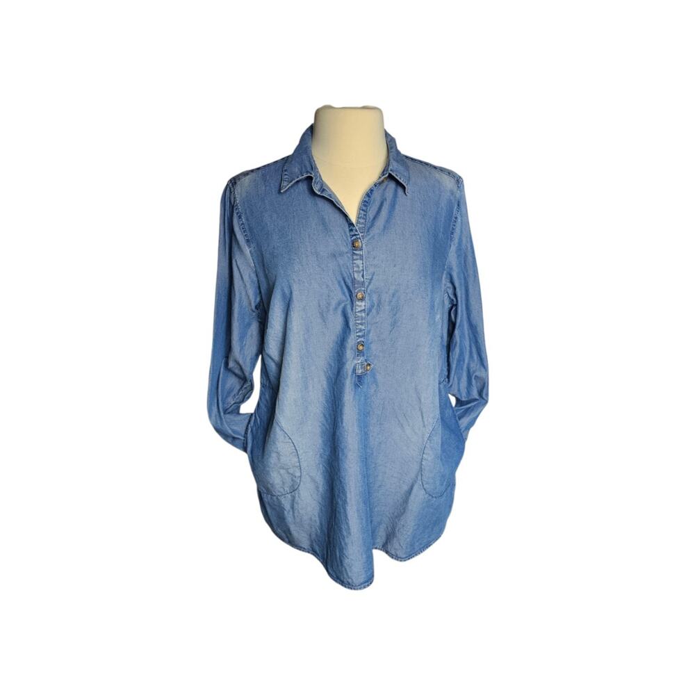 J Jill Denim Collection Light Wash Chambray Popover Tunic Shirt Pockets Size 1X